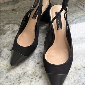 Real Suede Steve Madden Black Two-Tone Pointed Slingback Pumps